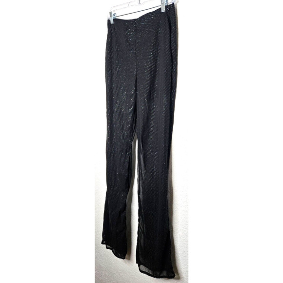 Zara Womens Pants Medium Black Side Zip Sparkly Sheer Straight Leg Trouser Party - Picture 4 of 12